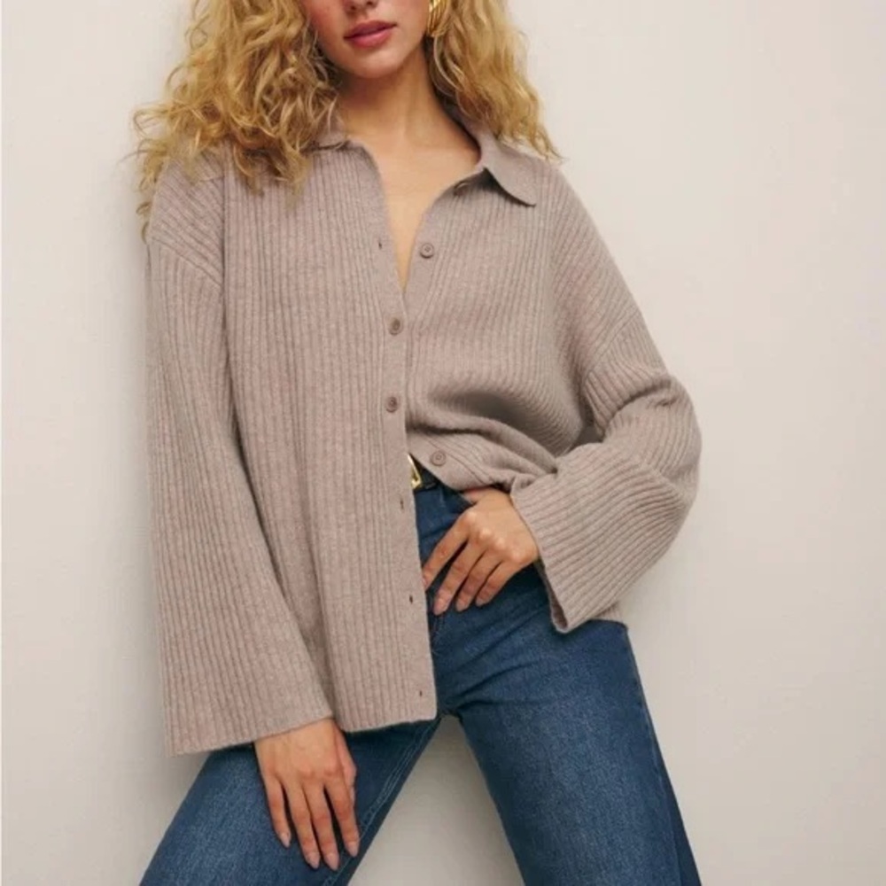 Reformation Beige Ribbed Cardigan